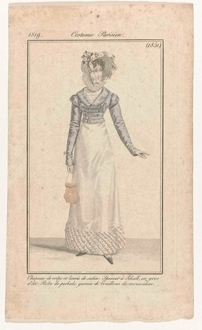 Journal des Dames et des Modes, Costume Parisien, 15 October 1819, (1851): Chapeau de crêp (...), anonymous, 1819 Canvas Print