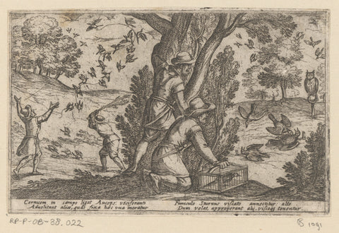 Hunters catch birds, Antonio Tempesta, 1602 Canvas Print