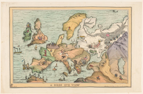 Map of Europe in bird discipline, William Heath, 1825 - 1830 Canvas Print