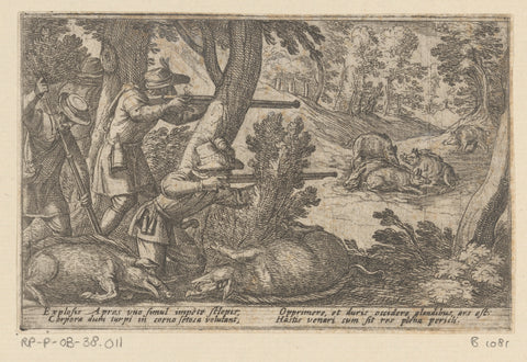 Hunters shoot wild boar, Antonio Tempesta, 1602 Canvas Print