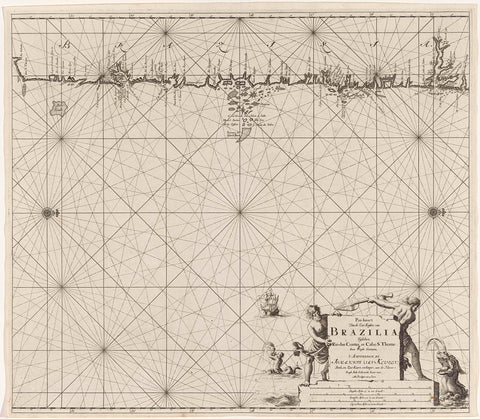 Sea map of part of the coast of Brazil, Jan Luyken, 1683 - 1799 Canvas Print