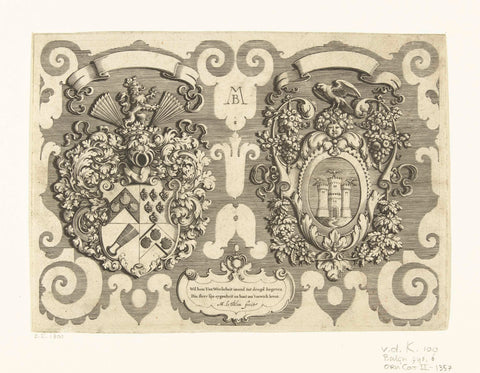 Coats of arms of Willem van Weelen and his wife, Michiel le Blon, c. 1619 - c. 1625 Canvas Print