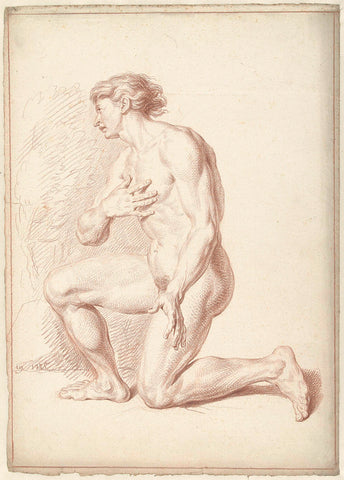 Male nude, kneeling, to the left, Louis Fabritius Dubourg, 1725 Canvas Print