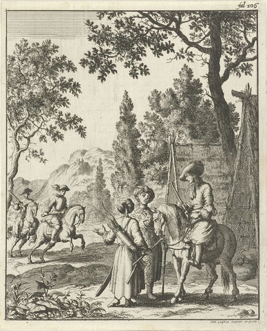 Road keepers in Persia in conversation with the writer Jean de Thevenot, Jan Luyken, 1682 Canvas Print