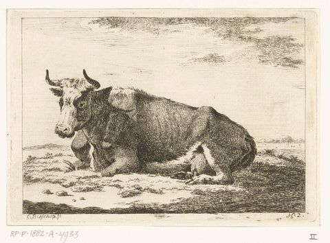 Landscape with reclining cow with horns, Cornelis Bisschop (1762-1829), 1777 - 1829 Canvas Print