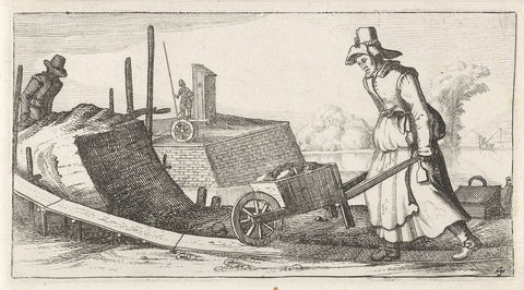 Woman in work clothes, with wheelbarrow, Dirk Eversen Lons, 1622 Canvas Print