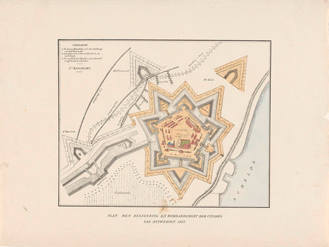 Plan the siege and bombardment of the citadel of Antwerp, 1832, anonymous, 1832 - 1833 Canvas Print