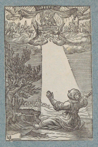 Child on earth sits in rays of light of troning angel in heaven, Christopher of Sichem (II), 1628 Canvas Print