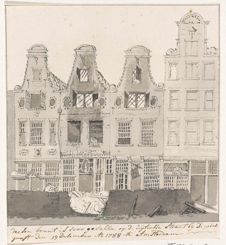 Burnt-out buildings on the Utrechtsestraat, 1788, anonymous, 1788 Canvas Print