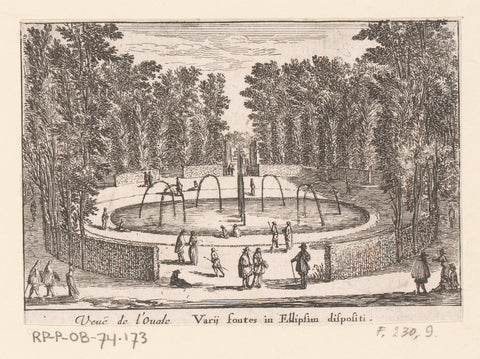 View of oval-shaped fountain, Israel Silvestre, 1631 - 1691 Canvas Print