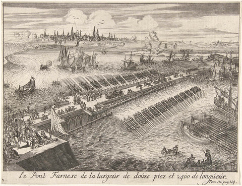 Ship bridge of Parma over the Scheldt, 1585, Lamberecht Causé, 1670 - 1699 Canvas Print