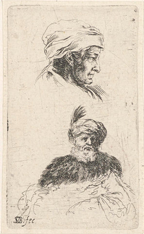 Bust of an old man with turban and the head of an old woman in profile to the right, Stefano della Bella, 1620 - 1657 Canvas Print