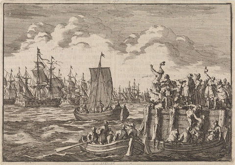 William III leaves with the fleet for England, 1688, Jan Luyken, 1698 Canvas Print