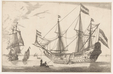 Large sailing ship and a rowing boat, anonymous, 1650 - 1714 Canvas Print