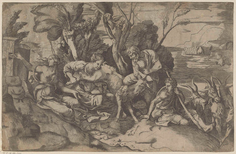 Jupiter suckled by the goat Amalthea, Giulio Bonasone, 1501 - 1590 Canvas Print