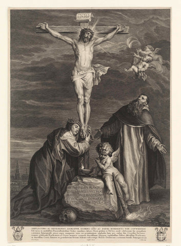 Christ on the cross with Saints Catherine of Siena and Dominic under the cross, Schelte Adamsz. Bolswert, 1653 Canvas Print