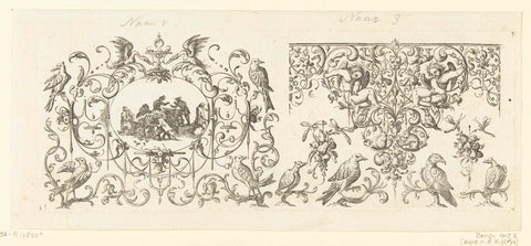 Border decoration with an oval on the left and two putti on the right, Michiel le Blon, after 1611 - c. 1656 Canvas Print