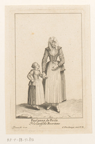 Frisian peasant woman with her daughter in hand, Bernard Picart, 1728 Canvas Print