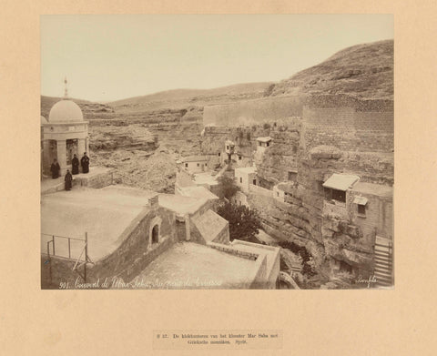 S 57. The bell tower of the monastery Mar Saba with Greek monks. Syria, Félix Bonfils, c. 1867 - c. 1876 Canvas Print