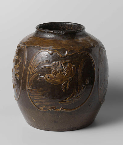 Ovoid jar with birds and flowering plants in panel, anonymous, c. 1550 - c. 1650 Canvas Print