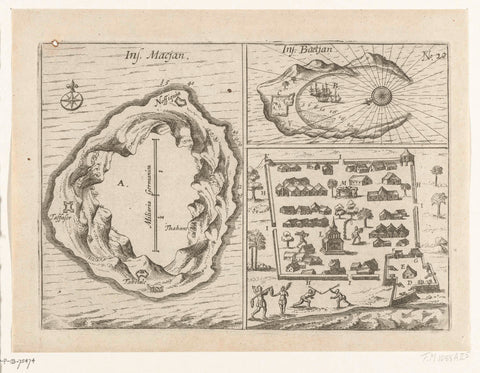 Maps of the islands of Makian and Bacan in the Moluccas, 1616, anonymous, 1646 Canvas Print