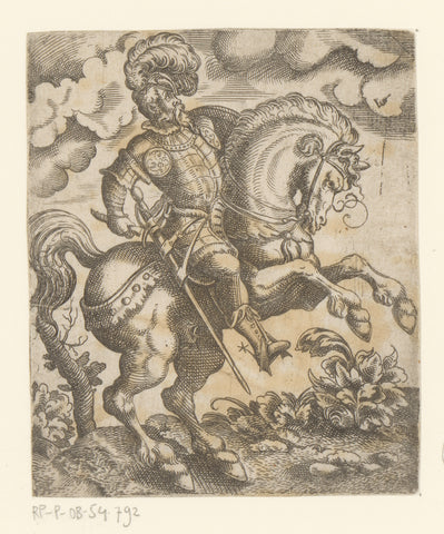 Captain on a prancing horse, Virgil Solis, 1524 - 1562 Canvas Print