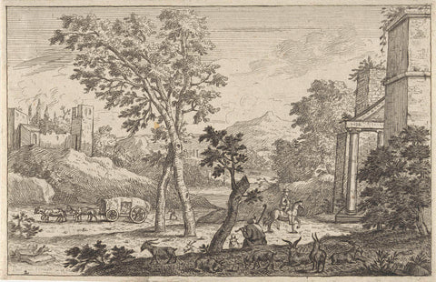 Pastoral Landscape with a Covered Wagon, Paul van Somer (II), 1670 Canvas Print