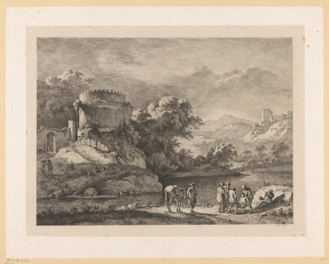 Figures in a River Landscape in Front of the Tomb of Caecilia Metella, Jean Jacques de Boissieu, 1797 Canvas Print