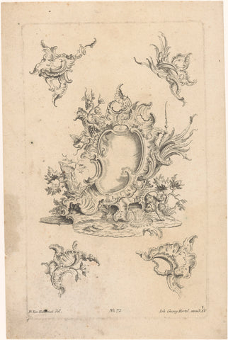 Cartouche with bunches of grapes, anonymous, 1731 - 1775 Canvas Print