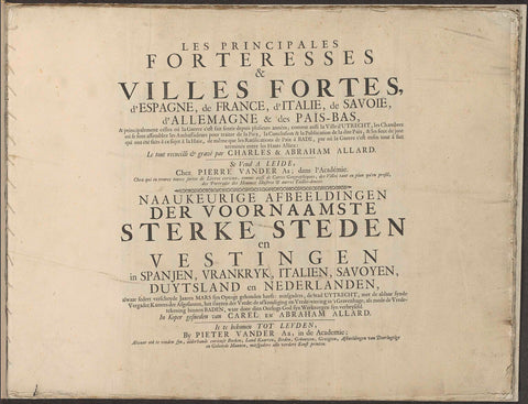 Titelpagina voor: Les Principales Forteresses (...), Carel Allard, 1701 - 1733 Canvas Print