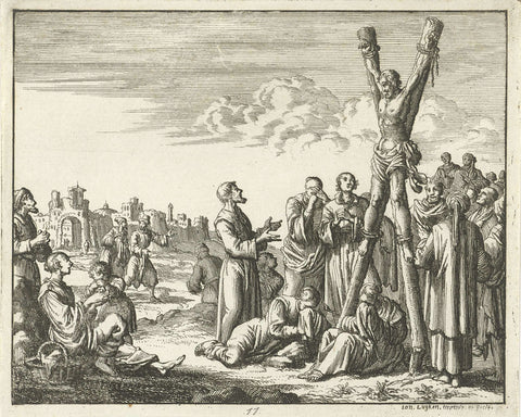 Martyrdom of Andrew on the cross, Jan Luyken, 1685 Canvas Print