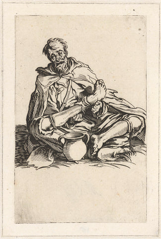 Zittende bedelaar met een kruik, Jacques Callot, 1622 - 1623 Canvas Print