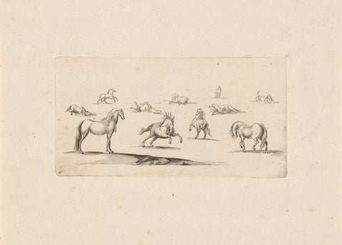 Study sheet with horses, of which three roles, anonymous, 1675 - 1711 Canvas Print