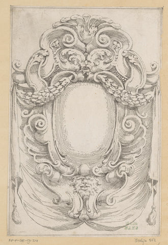 Cartouche with two heads and garlands, Agostino Mitelli, 1636 Canvas Print