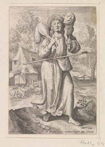 Christ as the Good Shepherd, Raphaël Sadeler (I), 1593 - 1632 Canvas Print