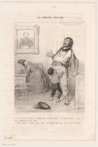 Drunk man comes home to his family, Honoré Daumier, 1843 Canvas Print