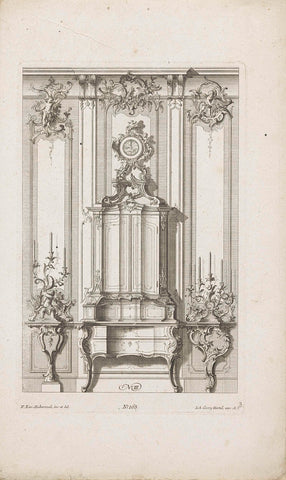 Writing desk with candlesticks, unknown, 1731 - 1775 Canvas Print