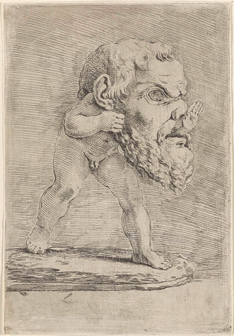 Putto with a large mask on his head, Stefano della Bella, 1620 - 1664 Canvas Print