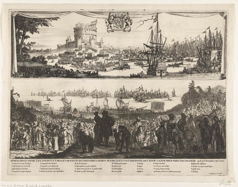 Departure of William III from Hellevoetsluis and arrival in England, 1688, Johannes Jacobsz van den Aveele (attributed to), 1688 Canvas Print