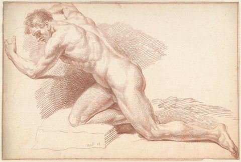 Male nude, kneeling, left, Louis Fabritius Dubourg, 1726 Canvas Print