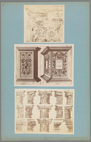 Three photo reproductions of prints and a drawing of architectural elements, anonymous, c. 1875 - c. 1900 Canvas Print