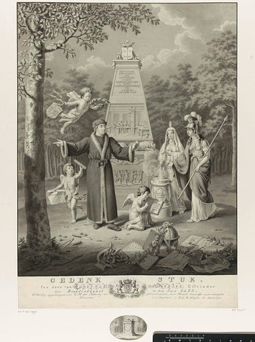 Memorial column at 400th anniversary invention of printing by Coster, 1823, Haatje Pieters Oosterhuis, 1823 Canvas Print