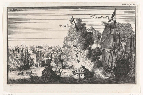 Het ontexploding van de Eendracht during the battle of Lowestoft, 1665, Herman Padtbrugge, 1674 - 1676 Canvas Print