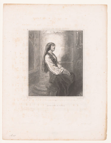 Young woman prays in the church, Paul Gavarni, 1854 Canvas Print