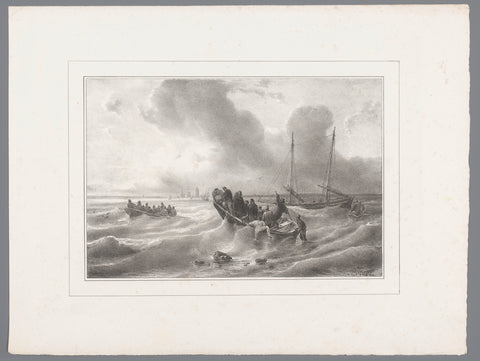 Seascape with ship and sloops, Théodore Gudin, 1824 Canvas Print