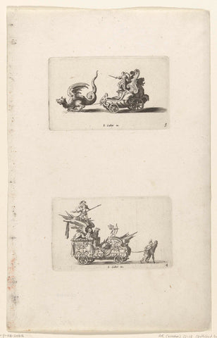 Triomfwagen van de Standvastigheid, Triomfwagen met een legerleider en Cupido, Jacques Callot, 1627 - 1652 Canvas Print