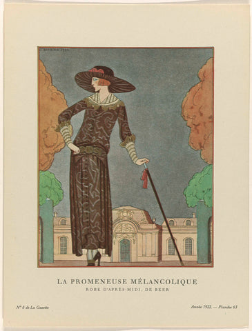 Gazette du Bon Ton, 1922 - No. 8 : La promeneuse mélancolique / Robe d'après-midi, de Beer, George Barbier, 1922 Canvas Print