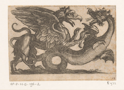 Dragon and griffin in battle, Antonio Tempesta, 1600 Canvas Print