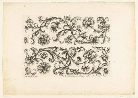 Two friezes with vines of fantasy leaves, Paul Androuet Ducerceau, c. 1670 - c. 1685 Canvas Print