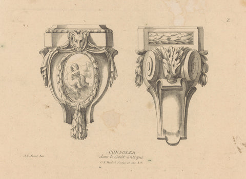 Consoles with rams head and medallion, Gottlieb Friedrich Riedel, in or after 1771 - 1784 Canvas Print